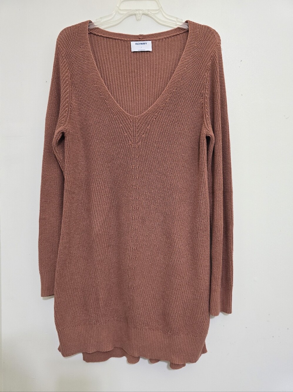 OLD NAVY size Large Textured V Neck Knit Sweater Tunic Rust